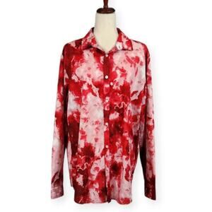 INC International Concepts Button Front Shirt Watercolor Red Pink Large New